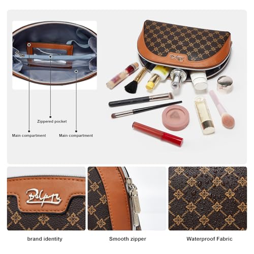 BOYATU Small Travel Makeup Bag for Women: Elegant Vegan Leather Cosmetic Pouch for Purse - Waterproof Toiletry Bag with Mirror(010-coffee) - Image 2