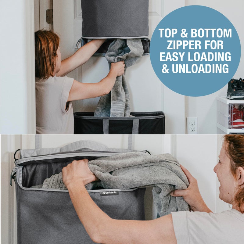 CleverMade Convertible Laundry Hamper Bag - Shadow Gray Stone holds 21.5L / 20 lbs 1 Compartment - Storage with Handles for Home Organization - Image 3
