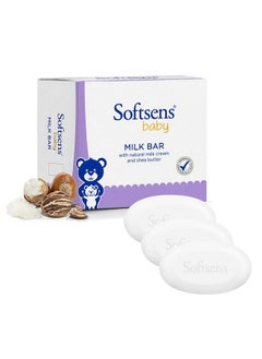 Softsens Baby Moisturizing Milk Soap Bar Enriched With Natural Milk Cream & Shea Butter I Dermatologically Tested & Paraben Free For Baby Skinpack Of 1 (100 Gms X 3)  - Image 1