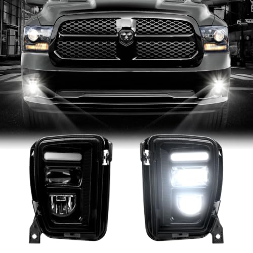 LitMiRaCle LED Fog Light with Day Running Light Bumper Mounted Fog Light Assembly External Accessories Compatible with Dodge Ram 1500 20132018 with Halogen Fog Lights 2PCS - Image 1