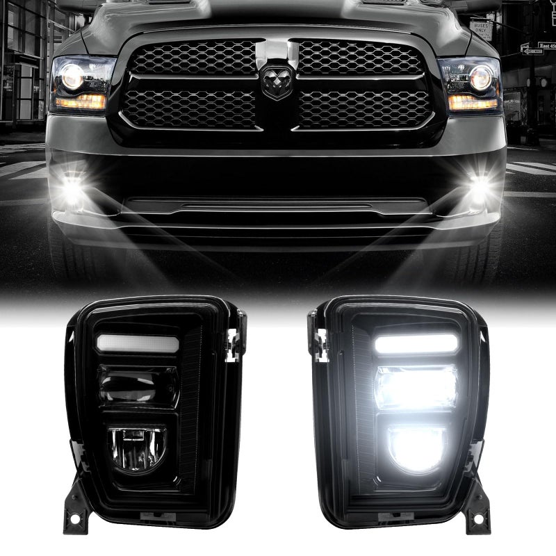LitMiRaCle LED Fog Light with Day Running Light Bumper Mounted Fog Light Assembly External Accessories Compatible with Dodge Ram 1500 20132018 with Halogen Fog Lights 2PCS - Image 3