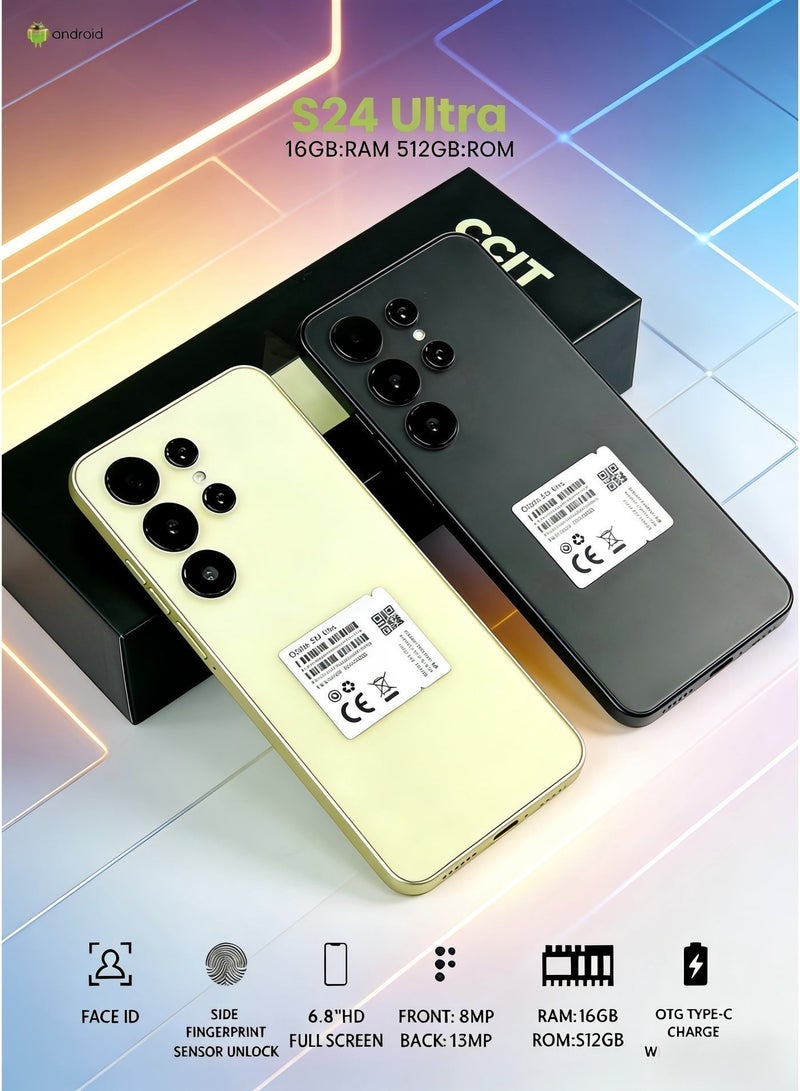 CCIT S24 Ultra Smartphone - 6.8-inch HD Full Screen, 6000mAh Massive Battery, 13MP Dual Camera, Side Fingerprint & Face ID - Black - Image 3