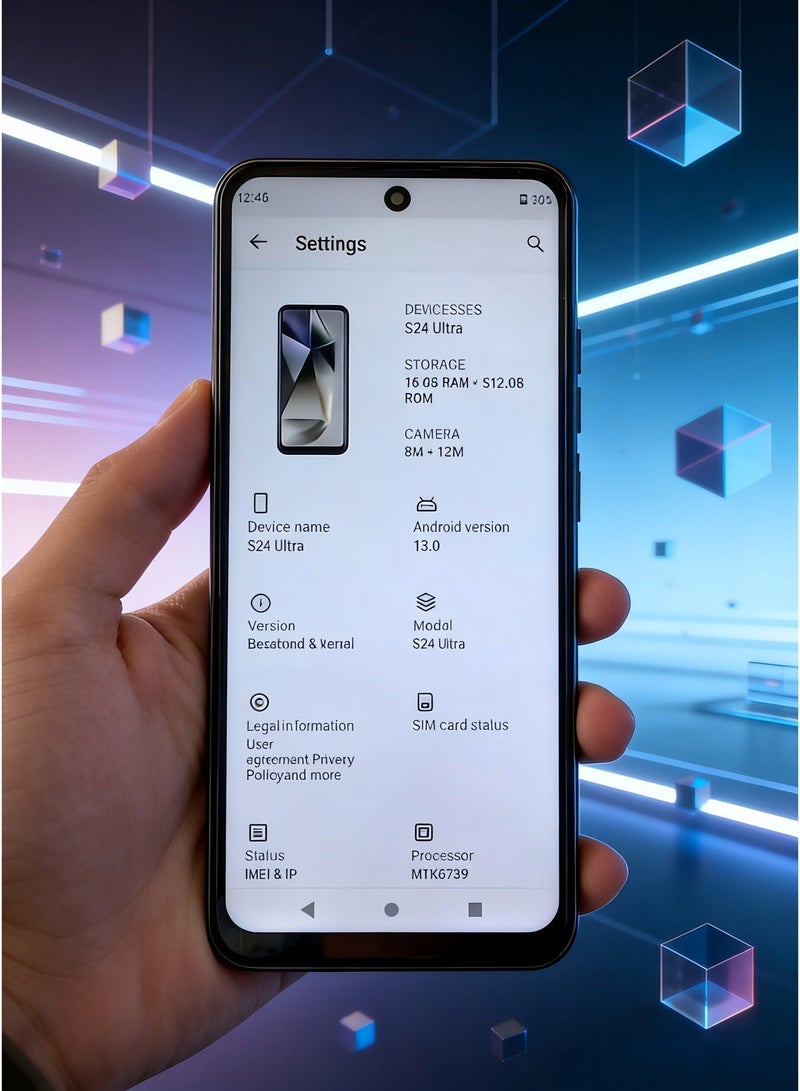 CCIT S24 Ultra Smartphone - 6.8-inch HD Full Screen, 6000mAh Massive Battery, 13MP Dual Camera, Side Fingerprint & Face ID - Black - Image 5