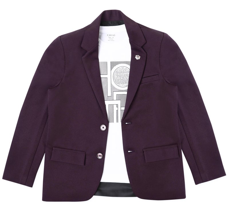 CAVIO Boys Violet Regular Fit Solid Cotton Blazer and T-Shirt - Image 2