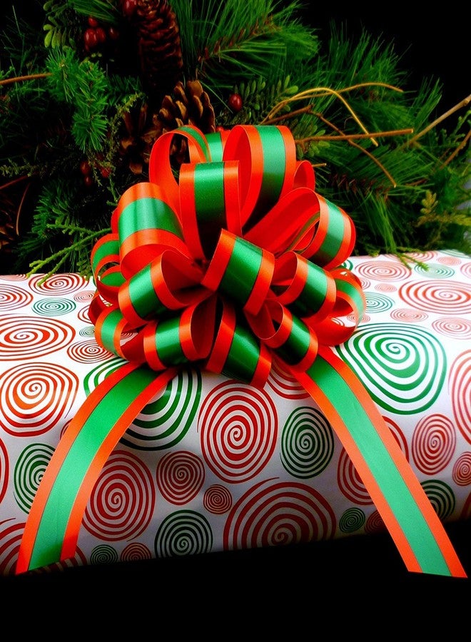 GiftWrap Etc. Red Green Striped Christmas Bows - 8" Wide, Set of 6, Xmas Pull Bows for Presents, Gift Baskets, Wreath, Swag, Garland, Winter Holiday Decor, Classroom, Office, Decoration - Image 4