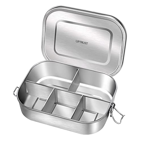 UPTRUST Stainless Steel Bento Lunch Food Box Container, 5-Compartment Large 1400ML Metal Bento Lunch Box Container for Kids or Adults with Lockable Clips to Leak Proof - Image 1