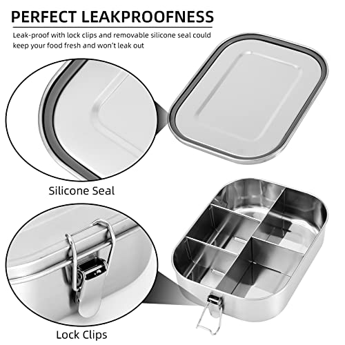 UPTRUST Stainless Steel Bento Lunch Food Box Container, 5-Compartment Large 1400ML Metal Bento Lunch Box Container for Kids or Adults with Lockable Clips to Leak Proof - Image 4