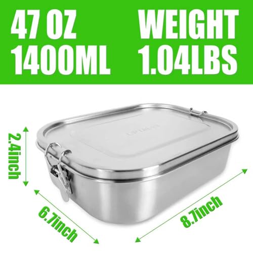 UPTRUST Stainless Steel Bento Lunch Food Box Container, 5-Compartment Large 1400ML Metal Bento Lunch Box Container for Kids or Adults with Lockable Clips to Leak Proof - Image 2