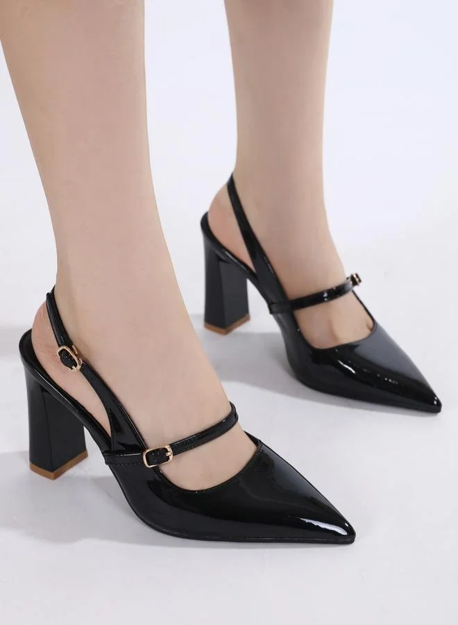 Sneak-a-peek Plain Pointed Toe Block Heel Pumps