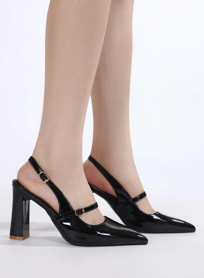 Sneak-a-peek Plain Pointed Toe Block Heel Pumps