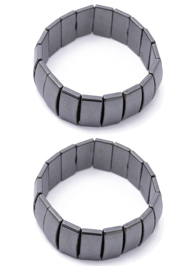 Vihaanta 2PCS Hematite Bracelet, 2 Pack Elastic Black Stone Bracelets for Men and Women, Spiritual Energy Protection, Wealth Attraction, Stress Relief and Gifting for Prosperity - Image 1