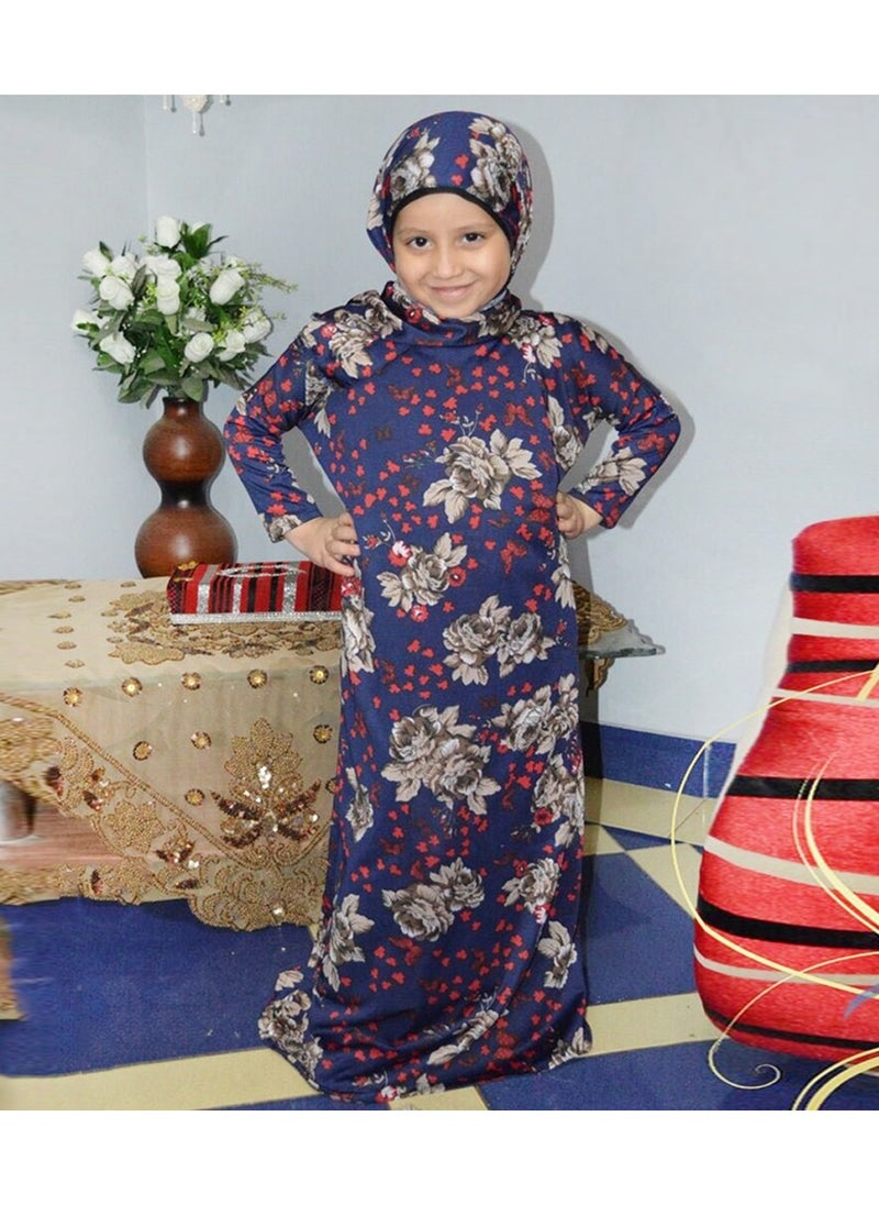 FULL JOY - Girls' Prayer Dress Made Of Viscose Cotton With A Veil Decorated With a Floral Pattern ,Purple - Image 1