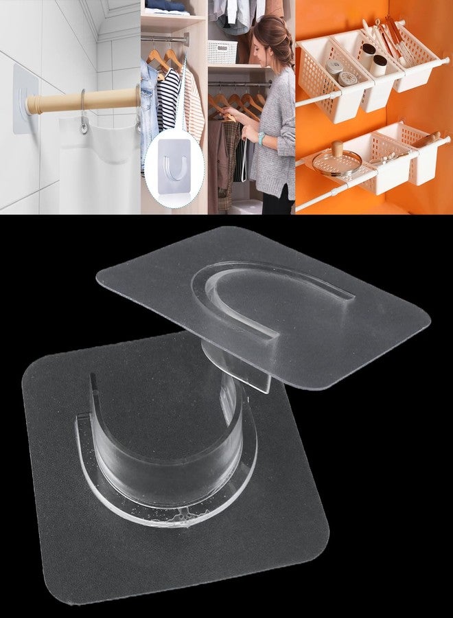 Heyous 6PCS Self Adhesive Telescopic Pole Holder Transparent Plastic Wall Mounted Shower Curtain Hanger Clothes Drying Rod Bracket Multi Purpose Tension Retainer - Image 5