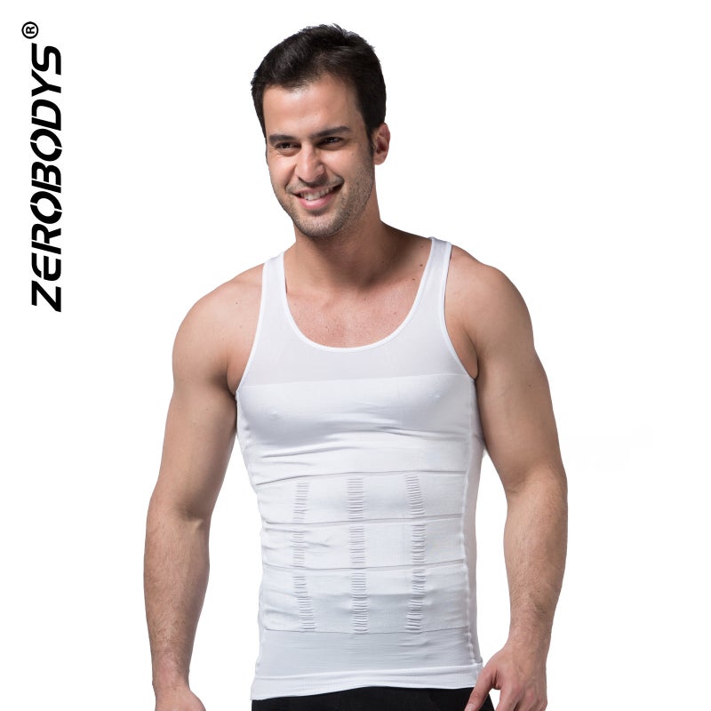 Mens Shapewear Tank Vest Slimming Compression White  - Image 1