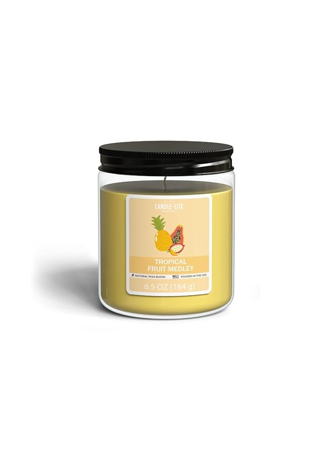 erorex Natural Wax Blend Highly Fragranced Tropical Fruit Medley Scented Jar Candle With Top Lid Yellow 6.5Oz 4603099