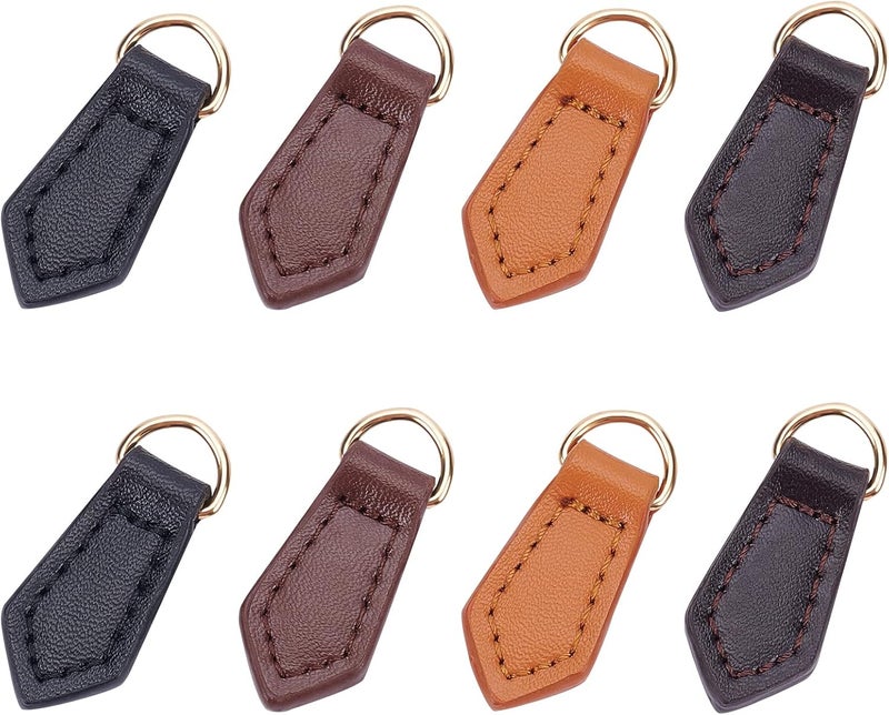 كلاراكو مجموعة من 8 سحّابات جلدية أصلية من Klarako، 4 ألوان لعلامات السحّاب، مثبتات على شكل ورقة، حزام سحب، رؤوس سحّاب جلدية بديلة للأحذية والسترة والحقائب وحقائب اليد والأمتعة والمحفظة وإصلاحها - Image 1