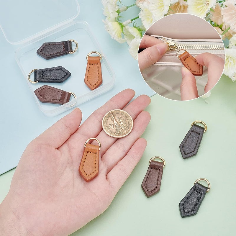 كلاراكو مجموعة من 8 سحّابات جلدية أصلية من Klarako، 4 ألوان لعلامات السحّاب، مثبتات على شكل ورقة، حزام سحب، رؤوس سحّاب جلدية بديلة للأحذية والسترة والحقائب وحقائب اليد والأمتعة والمحفظة وإصلاحها - Image 5