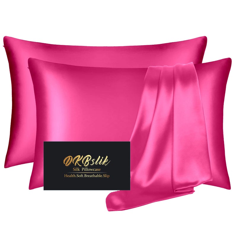 DKBslik Silk Pillowcase 2 Pack  Natural Mulberry Silk Pillow Case  Anti Acne Silk Pillowcase for Hair and Skin  King Size Silk Satin Pillowcase Set of 2 with Hidden Zipper  Gifts for Women Men  Hot Pink