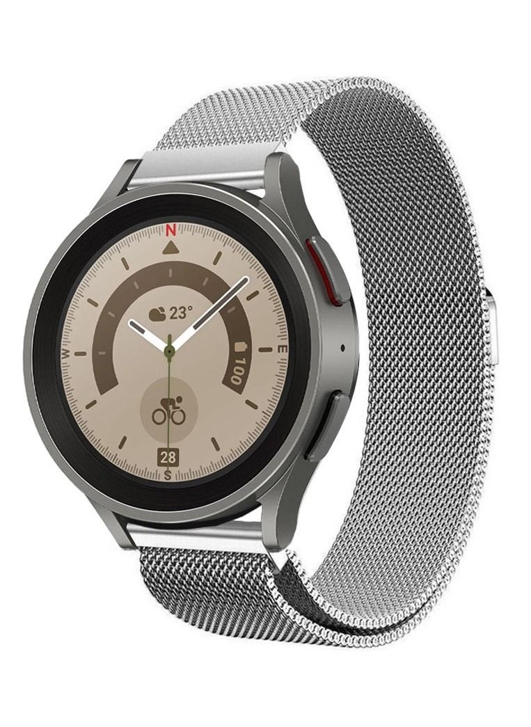 CATANES - Samsung Galaxy Watch 5 / Galaxy Watch 5 Pro Band Milanese Stainless Steel Strap 20mm Compatible with Galaxy Watch5 (44mm/40mm) Galaxy Watch5 Pro (45mm) Silver - Image 1