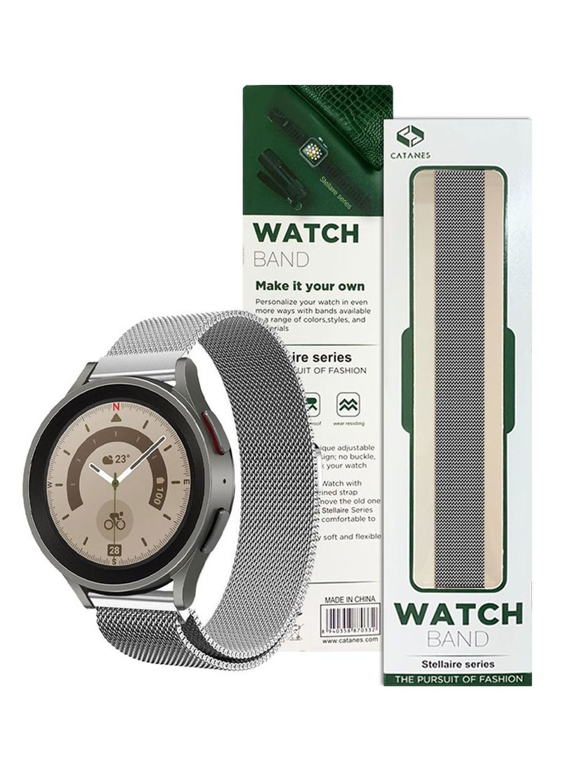 CATANES - Samsung Galaxy Watch 5 / Galaxy Watch 5 Pro Band Milanese Stainless Steel Strap 20mm Compatible with Galaxy Watch5 (44mm/40mm) Galaxy Watch5 Pro (45mm) Silver - Image 1