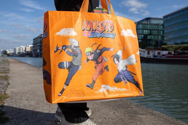KONIX Naruto Shippuden Tote Bag 40 x 45 x 20 cm Recycled Material Naruto Sasuke Kakashi Itachi Pattern Orange - Image 5