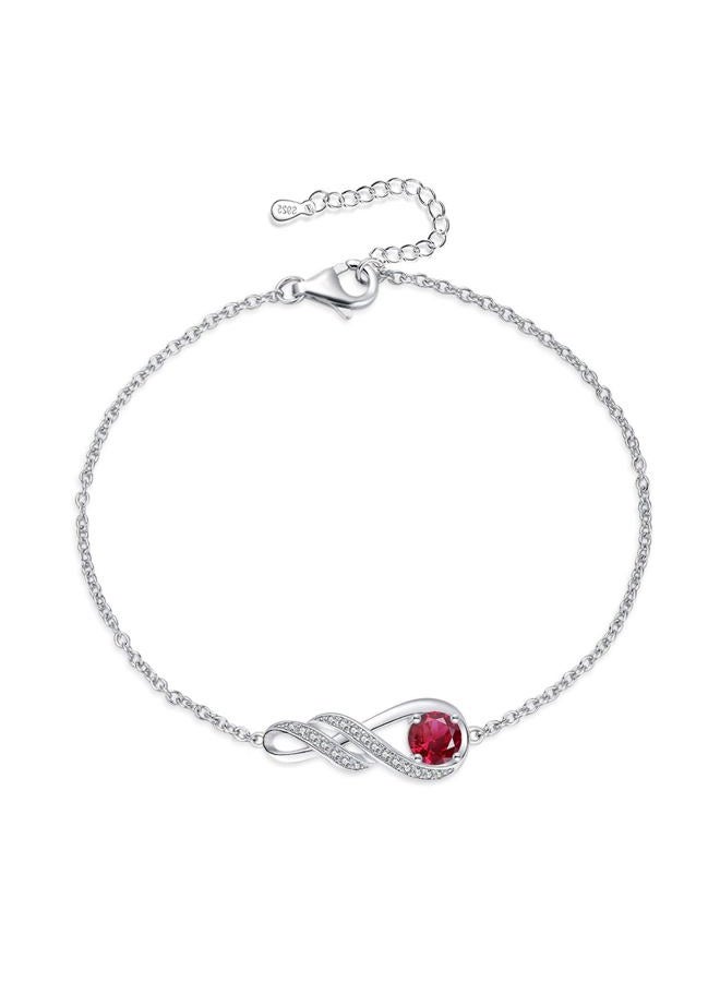LOCIBLO Birthstone Bracelets for Women Girls 925 Sterling Silver White Gold Infinity Pendant Anniversary Birthday Gifts Jewelry for Her, 6.7"+1.2", Crystal, Created Ruby Cubic Zirconia - Image 1
