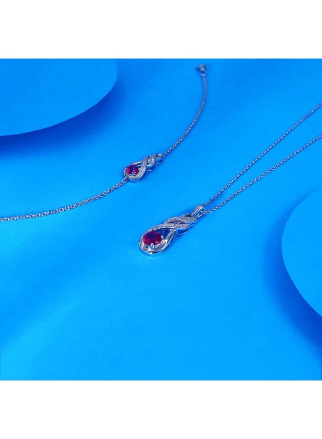 LOCIBLO Birthstone Bracelets for Women Girls 925 Sterling Silver White Gold Infinity Pendant Anniversary Birthday Gifts Jewelry for Her, 6.7"+1.2", Crystal, Created Ruby Cubic Zirconia - Image 4