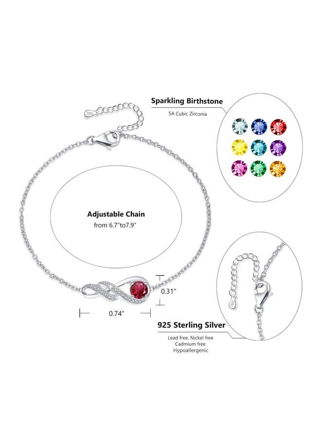 LOCIBLO Birthstone Bracelets for Women Girls 925 Sterling Silver White Gold Infinity Pendant Anniversary Birthday Gifts Jewelry for Her, 6.7"+1.2", Crystal, Created Ruby Cubic Zirconia - Image 5