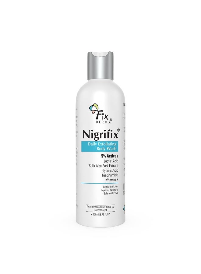 Fixderma Nigrifix Exfoliating Body Wash with 5% Actives (Lactic Acid, Glycolic Acid, Niacinamide Acid & Vitamin E) | Gentle Exfoliating Shower Gel | Improves Skin Tone | Body Wash Shower Gel - 200ml - Image 1