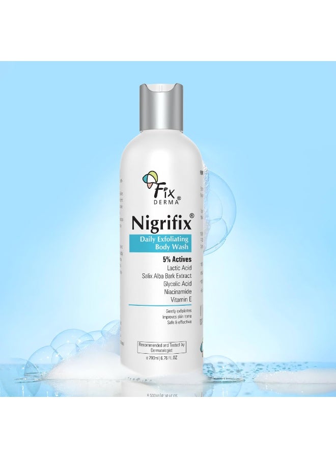 Fixderma Nigrifix Exfoliating Body Wash with 5% Actives (Lactic Acid, Glycolic Acid, Niacinamide Acid & Vitamin E) | Gentle Exfoliating Shower Gel | Improves Skin Tone | Body Wash Shower Gel - 200ml - Image 3
