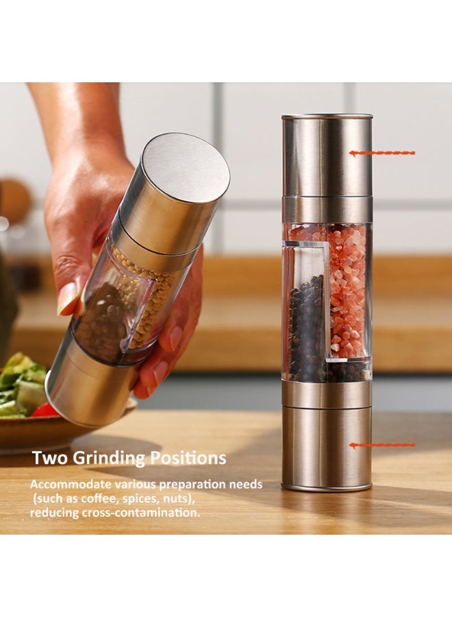YY-Recheer Dual Chamber Seasoning Grinder, Salt and Pepper Manual Grinder with Adjustable Coarseness, Stainless Steel Seasoning Mill with Ceramic Core - Image 2
