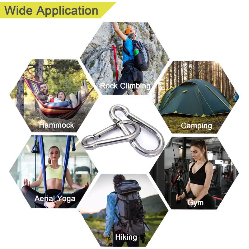 CAIDMOS 5PCS 3.15in Large Carabiner Clip, Stainless Steel Carabiner Heavy Duty, Spring Snap Hook, Locking Climbing Caribiners Clips for Gym, Plant Hanging, Outdoor Camping, Hiking. 600 lbs - Image 5