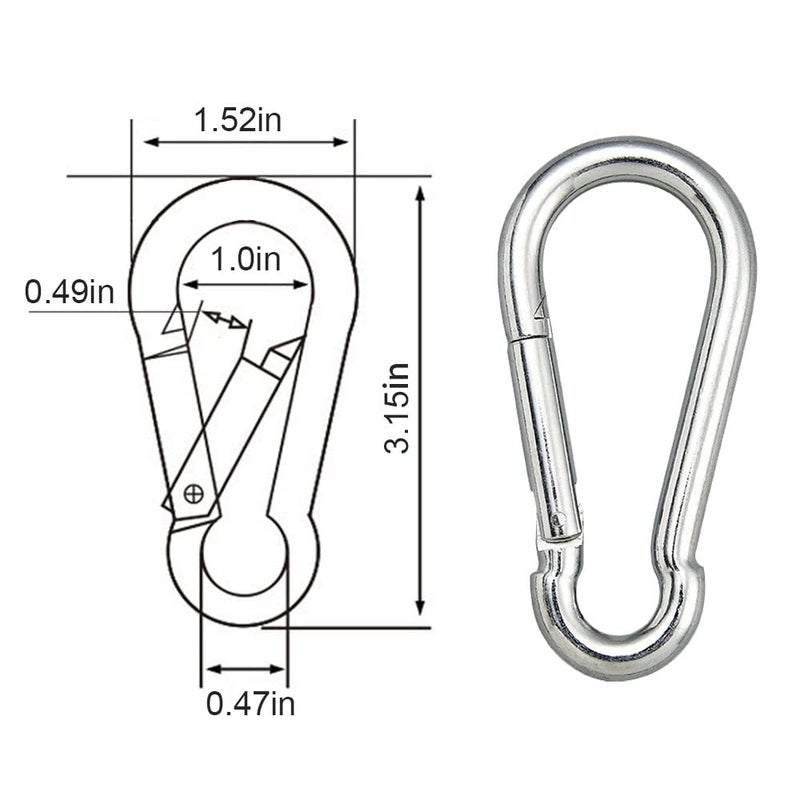 CAIDMOS 5PCS 3.15in Large Carabiner Clip, Stainless Steel Carabiner Heavy Duty, Spring Snap Hook, Locking Climbing Caribiners Clips for Gym, Plant Hanging, Outdoor Camping, Hiking. 600 lbs - Image 2