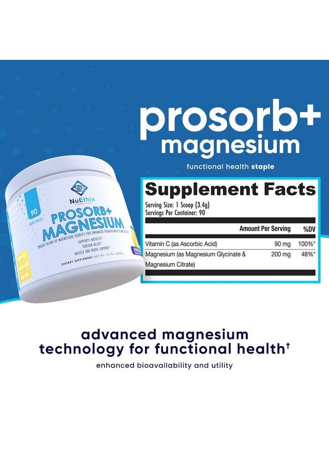 NuEthix Formulations NuEthix Formulations Prosorb+ Magnesium Dietary Supplement, 200mg Magnesium Blend to Support Physical & Mental Wellness, Vitamin C, Dairy-Free, Gluten Free, & Non-GMO, Lemon Italian Ice, 90 Servings  - Image 4