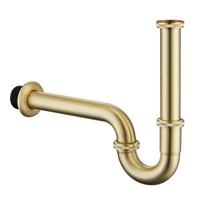GORDEE Bathroom Basin Sink Bottle P Trap Brass UShape 114 inch Slip Inlet Drain Lavatory Adjustable Height Sink Waste Drain PTrap Kit Pls Measure ur Sink Hole Size Before Order Brushed Gold