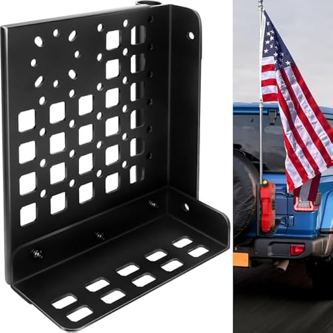 rayihni Gas Can Mount With Flag Pole Mount Holder For 2018-2025 Jeep Wrangler JL/JLU 4xe, Tailgate Step Foot Pedal Molle Panel Cargo Shelf Storage Bracket Fits Standard Gasoline Locking Pack Mount - Image 2