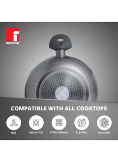 BERGNER Bergner Orion NonStick 24 cm Shallow Kadai, Glass Lid, 2.3 L Capacity, 100% Recyclable, for Braising/Simmering, Textured Soft Touch Handles, Granite Finish, Induction & Gas Ready  - Image 3