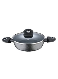 BERGNER Bergner Orion NonStick 24 cm Shallow Kadai, Glass Lid, 2.3 L Capacity, 100% Recyclable, for Braising/Simmering, Textured Soft Touch Handles, Granite Finish, Induction & Gas Ready  - Image 1
