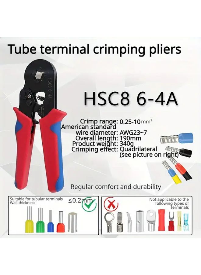 HSC8 6 4 Tube Terminal Crimping Pliers 340mm High Carbon Steel Wire Diameter 0.25 0.5mm American Standard AWG 3 7 Durable Precision Crimping Tool For Electrical Wiring Home Use - Image 1