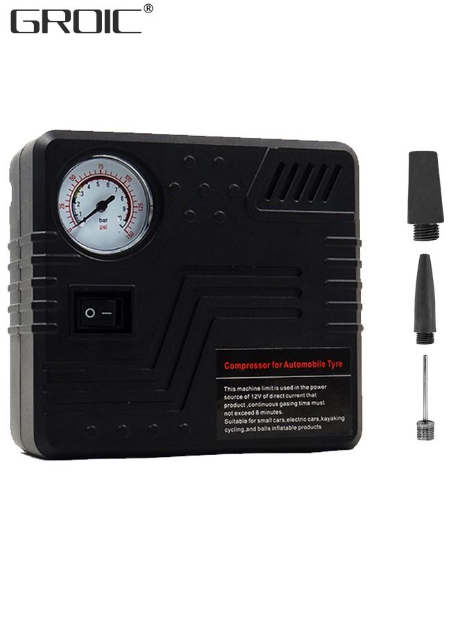 GROIC Car Tire Inflator Portable Mini Air Compressor for Car Tires Tire Pump Car Air Pump with Ball and Raft Inflation Adapters for Bike Automobiles Basketball Pool Toys Balloon - Image 1