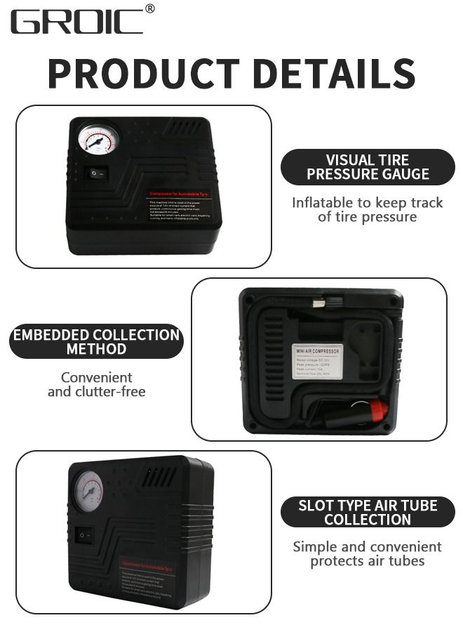 GROIC Car Tire Inflator Portable Mini Air Compressor for Car Tires Tire Pump Car Air Pump with Ball and Raft Inflation Adapters for Bike Automobiles Basketball Pool Toys Balloon - Image 3
