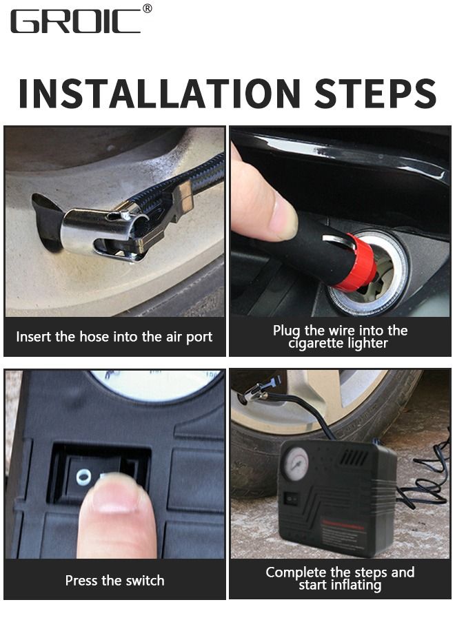 GROIC Car Tire Inflator Portable Mini Air Compressor for Car Tires Tire Pump Car Air Pump with Ball and Raft Inflation Adapters for Bike Automobiles Basketball Pool Toys Balloon - Image 5