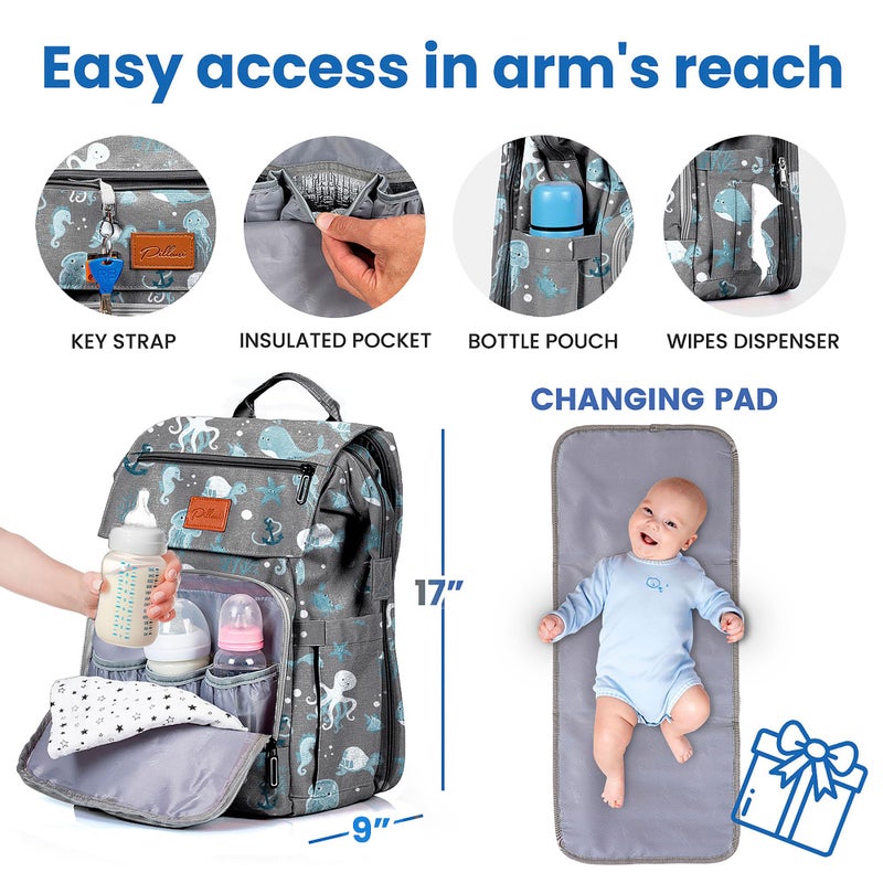 PILLANI Baby Diaper Bag Backpack - Backpack Diaper Bag w/Large Capacity - Baby Shower Gifts - Waterproof Travel Diaper Bags w/Changing Pad, Insulated Bottle Holders, Padded Straps - Baby Boy Stuff - Image 3
