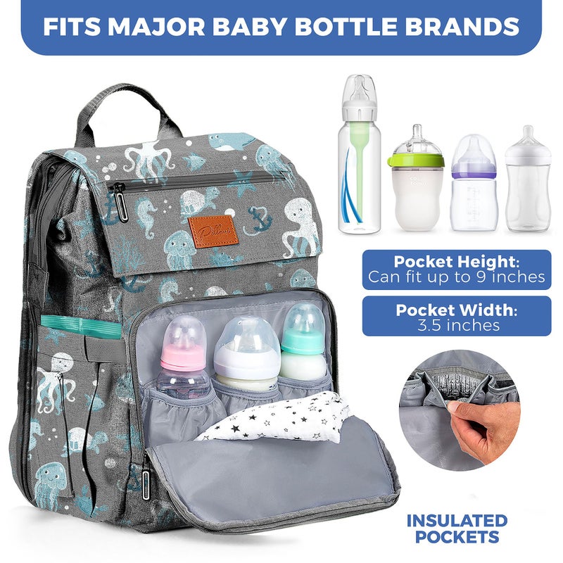 PILLANI Baby Diaper Bag Backpack - Backpack Diaper Bag w/Large Capacity - Baby Shower Gifts - Waterproof Travel Diaper Bags w/Changing Pad, Insulated Bottle Holders, Padded Straps - Baby Boy Stuff - Image 4