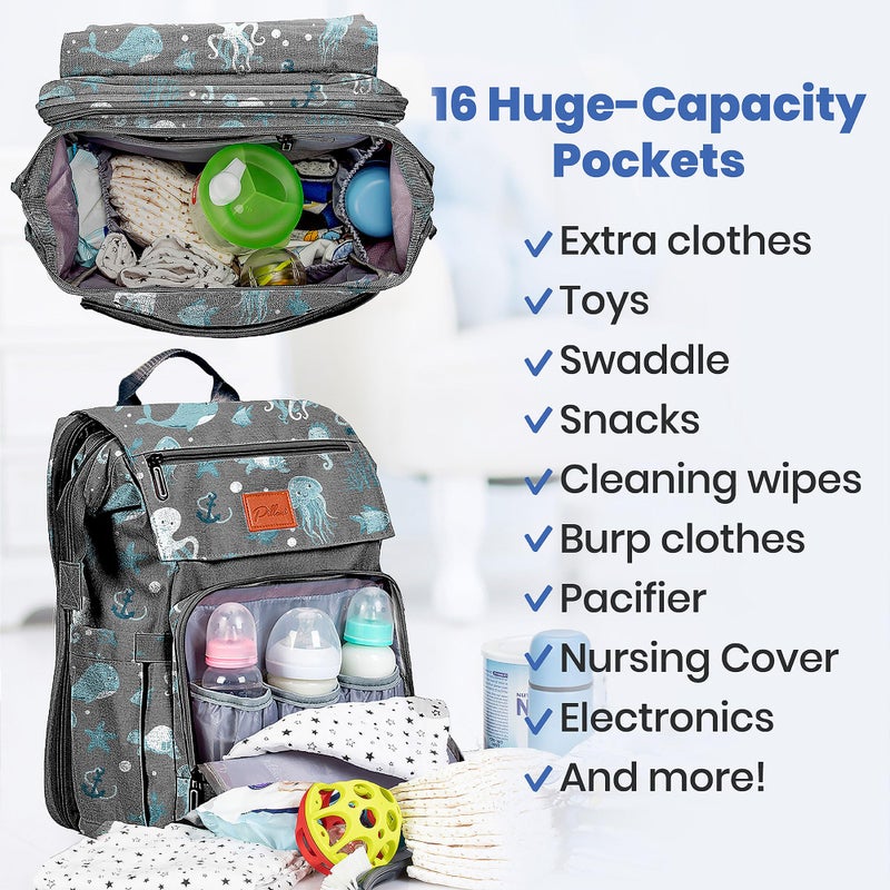 PILLANI Baby Diaper Bag Backpack - Backpack Diaper Bag w/Large Capacity - Baby Shower Gifts - Waterproof Travel Diaper Bags w/Changing Pad, Insulated Bottle Holders, Padded Straps - Baby Boy Stuff - Image 2