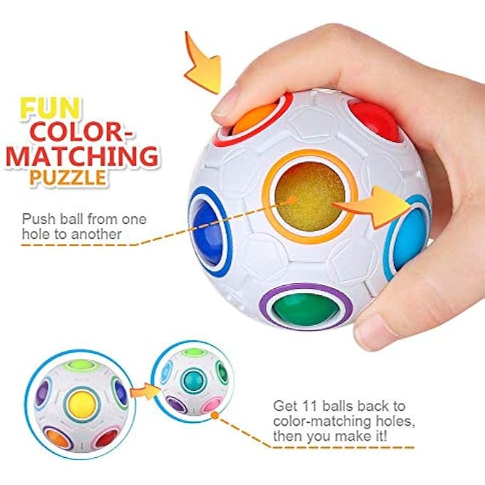 Coogam Magic Rainbow Ball Color Matching 3D Fidget Cube Puzzle Toy Brain Teaser Game for Kids Adults - Image 2