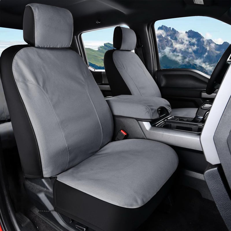 Coverado Front Seat Covers Waterproof Canvas Seat Protector for Car Seat Cushions for Kids  Dogs Seat Covers Compatible with 20152025 Ford F150  20172025 Ford F250 F350 F450Gray 2PCS
