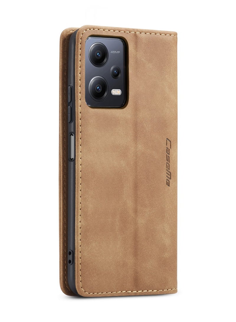 CaseMe RedMi Note 12 5G /XiaoMi Poco X5  5G Case Wallet Case Book Folding Flip Folio Case with Magnetic Kickstand Card Slots Protective Cover - Brown - Image 3
