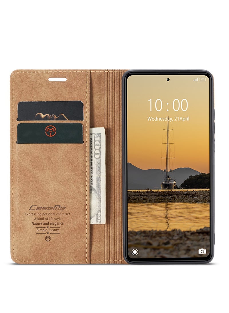 CaseMe RedMi Note 12 5G /XiaoMi Poco X5  5G Case Wallet Case Book Folding Flip Folio Case with Magnetic Kickstand Card Slots Protective Cover - Brown - Image 4