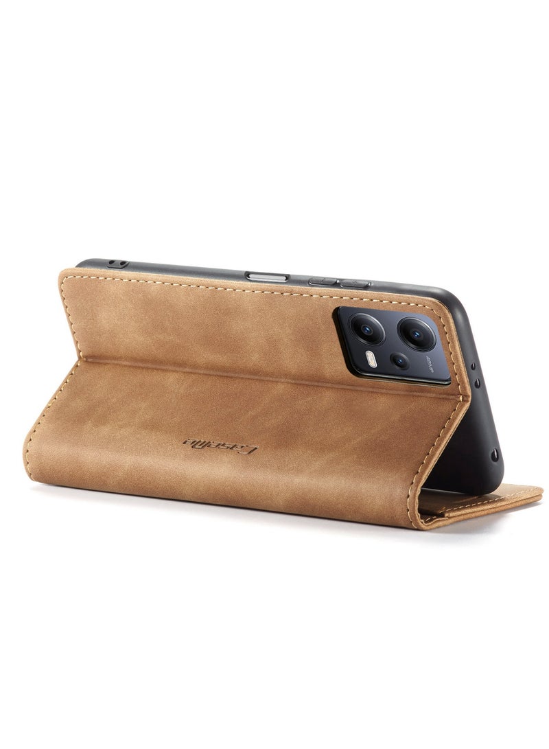 CaseMe RedMi Note 12 5G /XiaoMi Poco X5  5G Case Wallet Case Book Folding Flip Folio Case with Magnetic Kickstand Card Slots Protective Cover - Brown - Image 5